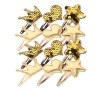 FRCOLOR 6pairs Non-slip Snap Boy Girl Hair Clips Glitter Heart Star Crown Hair Pins Girls Gold for Boys and Party and Daily Wear
