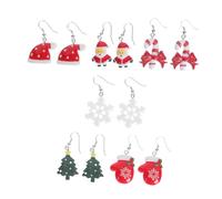 FRCOLOR 6Pairs Unique Christmas Ear Studs Fashion Earrings Resin Holiday Party Accessories Snowflake Santa Bow Candy Cane Tree Hat Gloves Design