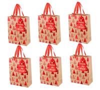 FRCOLOR 6pcs Christmas Bags Paper with Gold Foil Print Capacity Xmas Treat Bags for Holiday Party Giving and Daily Storage