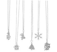 FRCOLOR 6pcs Christmas Necklace for Women Festive Snowman Bell and Tree Pendants Alloy Holiday Jewelry Lightweight Comfortable for Winter Festival Celebrations