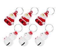 FRCOLOR 6pcs Christmas Pet Collar Bells Set - 3 Santa Red 3 Snowman Red Hat Small Metal Decorative Bells for Dog and Cat Collars, Wear-resistant Keychain Hanging Ornaments for Holiday Use