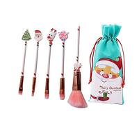 FRCOLOR 6pcs Christmas Themed Deer Makeup Brush Set with Storage Bag Mini Brush Kit for Lady Girls