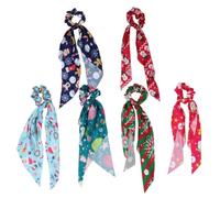 FRCOLOR 6pcs Christmas Themed Ribbon Hair Ties Women Ponytail Holder Accessories Mixed Colors Fashion Hair Decor