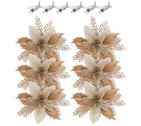 FRCOLOR 6pcs Clip on Christmas Flower Ornaments with 6 Clips PVC Silk Cloth