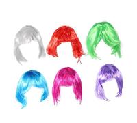FRCOLOR 6pcs Colorful Short Bob Hair Wigs for Party Cosplay Women Vibrant Synthetic Costume Hairpieces in Blue Purple Green Red White Photo Props and Fun Accessories