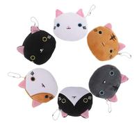 FRCOLOR 6pcs Cute Cat Cartoon Coin Purses with Zipper for Girls Mini Plush Key Coin Wallets Cute Animal Change Bags for Students and Women Small Accessories Organizer