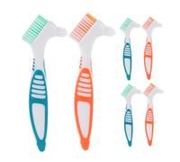 FRCOLOR 6pcs Denture Cleaning Brush with Dual Head Vibrant Bristles Slip Handle for False Teeth Care Portable Retainer Cleaning Brush for Elderly Oral Hygiene at Home and Travel
