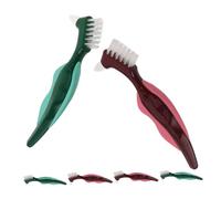 FRCOLOR 6pcs Double Sided Denture Brushes with Non Slip Handle for Seniors Hard Bristle False Teeth Cleaning Toothbrush Portable Oral Care for Daily Gum Massage and Denture Maintenance
