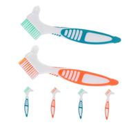 FRCOLOR 6pcs Dual Headed Hard Bristle Toothbrush for Precision Cleaning of False Teeth Retainers for Home Travel Comfortable Grip Portable Design