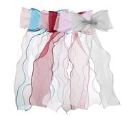 FRCOLOR 6pcs Elegant Organza Ribbon Hair Bows for Lightweight Bowknot Barrettes Peacock Blue Light Purple Light Pink Dusty Grey for Weddings Parties Everyday Wear