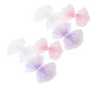 FRCOLOR 6pcs Girl Bow Hair Clips Soft Gauze Elastic Barrettes for Newborns Comfortable Hair Accessories in Pink White Purple Gentle Bowknot Clips for Daily Use and Birthday Parties