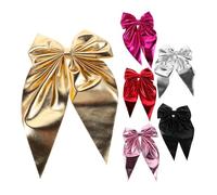 FRCOLOR 6pcs Hair Bow Clips with Long Ribbon Tails Vintage French Bowknot Barrettes Metal Spring Clips in Gold Silver Red Black Pink Rose Red Elegant Hair Accessories for Women