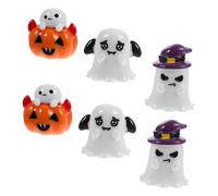 FRCOLOR 6Pcs Halloween Mini Ghost Figurines Resin Craft Halloween Decorations for Dollhouse Micro Landscape Small Pumpkin Ghosts with Bat Wing and Wizard Spirits Prop Set for Seasonal
