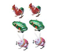 FRCOLOR 6pcs Iron Wind Up Animal for Cartoon Clockwork Playthings with Frog Rooster Rabbit Designs Creative Sturdy Vintage Style for Boys and Room Decoration and Play