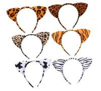FRCOLOR 6pcs Leopard Cat Ear Headbands Animal Ears Hairbands for Women Cosplay Costume Party Accessories Gift for Halloween Birthday Christmas