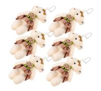 FRCOLOR 6Pcs Mini Cartoon Bear Dolls Blush Plush Wedding Bouquet Accessories DIY Tiny Stuffed Bears Keychain Charms for Birthday Valentine