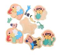 FRCOLOR 6pcs Montessori Wooden Animal Puzzle for Chunky Shape Matching Sorting Game with Elephant Monkey Horse Promotes Fine Motor Skills and Early Development