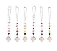 FRCOLOR 6pcs Mushroom Evil Eye Hanging Ornaments with Beaded Chains for Car Rearview Mirror Wall Decor Lightweight Plastic Resin Charms for Stylish Phone Case and Home Decoration