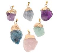 FRCOLOR 6pcs Natural Irregular Crystal Stone Pendants Set for Jewelry Making DIY Necklace Earrings, Mixed Quartz Charms Including Amethyst, Blue Apatite, Rose Quartz, Green Fluorite