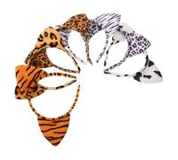 FRCOLOR 6pcs Plush Animal Ear Headbands Hair Hoop Cartoon Tiger Zebra Leopard Cow Pink Brown Ears Party Hair Accessory for Girls Women Halloween Costume