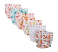 FRCOLOR 6pcs Reusable Cloth Diaper Set with Snap Closure Washable Newborn Diaper Pants Featuring Cartoon Prints (Cactus, Shrimp, Elephant, Volcano, Alphabet, Fruit) with 6 Absorbent Pads