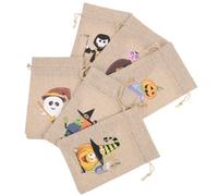 FRCOLOR 6pcs Reusable Linen Drawstring Pouches Candy Bags for Halloween Party Treats, Portable Snack Wrapping Bags for Trick or Treat Goodies