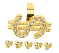 FRCOLOR 6pcs Rhinestone Money Symbol Rings for Cosplay Costume Accessories Hip Hop Statement Jewelry with Dazzling Sparkling Finish for Halloween Parties Rap Concerts and Role Play Events