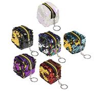 FRCOLOR 6pcs Sequin Coin Pouches Portable Zippered Cubic Wallets for Women Stylish Change Purse Red Purple Green