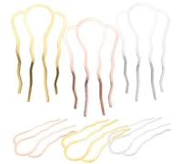 FRCOLOR 6pcs Shaped Metal Hair Fork Pins with Teeth Stylish Hair Bun Accessories for Women and Girls in Gold Rose Gold and Silver