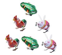 FRCOLOR 6pcs Wind Up Animal Vintage Iron Cartoon Figures Playthings for Boys and Creative Frog Rooster Rabbit Designs
