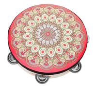 FRCOLOR 8-inch Handheld Tambourine Drum Single Row Jingles Red Peacock Design, Wooden Percussion Instrument for Boys and Girls, Adults, Church Worship and Dance Performance