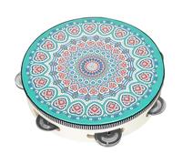 FRCOLOR 8-inch Traditional Style Handheld Tambourine Drum with Single Row Jingles, Green Heart Design, Professional Percussion Instrument for Adults and Children, Suitable for Band and Party Use