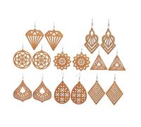 FRCOLOR 8 Pairs Hollow Wooden Earrings Bohemian Drop Ear Pendants African Ethnic Style Lightweight Dangle Accessories for Women Mixed Geometric Designs