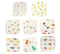 FRCOLOR 8pcs Baby Cotton Face Towels Lightweight and Washable Infant Washcloths with Different Designs, Soft and Absorbent Newborn Bath Wipe Cloths for Baby Care Style
