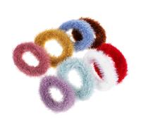 FRCOLOR 8pcs Candy Color Plush Mini Hair Ties for Toddlers High Elastic Rubber Bands Soft Hair Accessories for Baby Girls Assorted Colors (purple White Green Blue Brown Ginger China Red Dusty Pink)