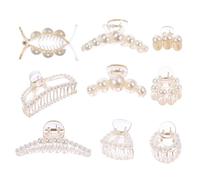 FRCOLOR 8pcs Cute Pearl Hair Claw Clips Pack Plastic Hair Claw Grips Clamps Clips for Mother Daughter Wife and Yourself