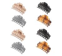FRCOLOR 8Pcs Large Square Leopard Print Hair Claw Clips Set - Blue Grey Glossy, Matte Amber, Tea, and Frosted Black - Decorative Jaw Clamps for Women’S Curly and Straight Hair Styling