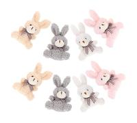 FRCOLOR 8pcs Mini Plush Rabbit Keychain with Bowtie Sitting Bunny Pendant Charms Soft Lightweight Decorative Bag Accessories in Pink White Gray Brown for Backpacks Purse Charm