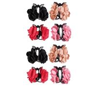 FRCOLOR 8pcs Rose Flower Hair Claws Clips Cloth Hairpins for Women and Girls for Parties and Daily Wear Mixed Colors Korean Pink Black