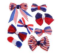 FRCOLOR 8pcs Usa Independence Day Bow Snap Hair Clips Red White Blue Striped Decorative Hair Accessories for Women Holiday Party Memorial Day