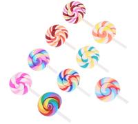 FRCOLOR 9pcs Colorful Faux Lollipop Charms Decorative Rainbow Lollies for Miniature Landscapes Cute Dollhouse Props Adorable Fake Food Photo Props Vivid Mini Decor