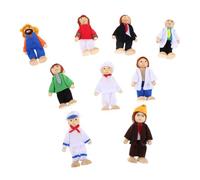 FRCOLOR 9pcs Wooden Dollhouse People Set Movable Joint Family Figures Educational Pretend Play for Creative Storytelling and Imaginative Role-playing