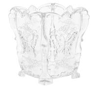 FRCOLOR Acrylic Makeup Brush Holder Cup with Carved Floral Pattern, Scratch Resistant and Not Easy to Break, Chic High-end Cosmetic Brush Organizer for Vanity or Dressing Table