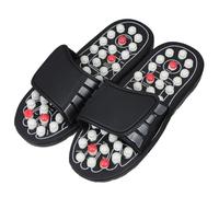 FRCOLOR Acupressure Foot Massager Slippers for Women Men, Black with White Beads, Size 42-43, Reusable Rubber Massage Slippers for Indoor Foot Therapy and Pressure Point Relaxation