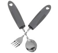 FRCOLOR Adaptive Stainless Steel Elderly Eating Aid Cutlery Set 2pcs with Anti-Tremor Plastic Handles, Bent Fork and Spoon for Stroke Therapy and Hand Tremor Support