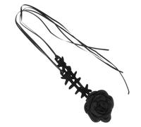 FRCOLOR Adjustable Black Floral Choker for Women, Elegant Velour Ribbon Necklace with Flower Design, Easy to Wear or Take, for Dating and Travel