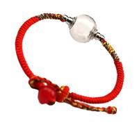 FRCOLOR Adjustable Red Braided String Bracelet with Polished Glass Bead Charm Handmade Chinese Zodiac Protection Wristband for Men and Women Unique Year and Loved Ones