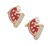 FRCOLOR Alloy Rhinestone Santa Hat Earrings for Women and Drip Oil Coated Crystal Holiday Studs Festive Christmas Costume Jewelry with Vibrant Colors Metal Festival Accessory