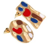 FRCOLOR Asymmetrical Paint Plate Earrings for Women Jewelry Creative Design for Parties Gatherings Unique Chic Ear Jewelry for Artists Teachers