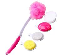 FRCOLOR Back Scrubber Bath Brush Set 5pcs, Long Handle Foldable Shower Brush with Multiple Bristle Heads for Body Cleaning, Pink Bath Shower Accessories for Household Use